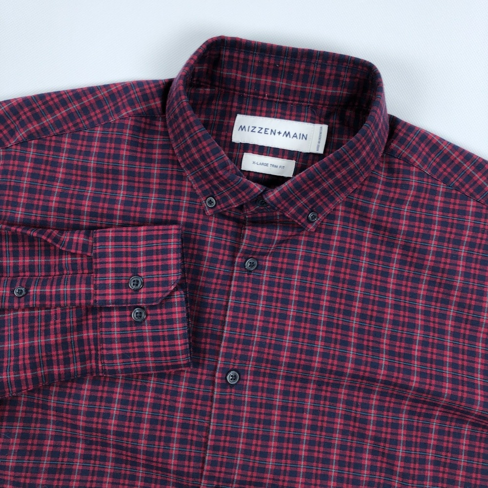 Mizzen + Main Shirt Mens XL Trim Fit Wallace Button Down Flannel Shirt Plaid